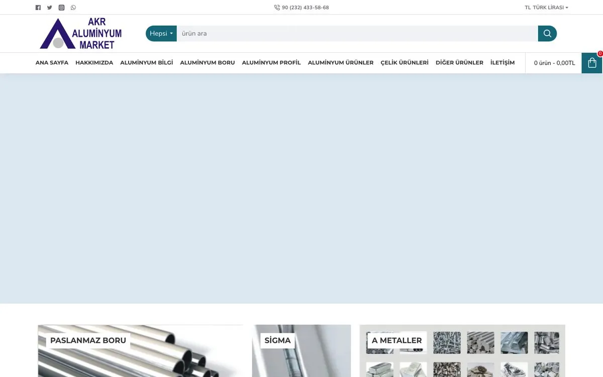 Alüminyum Market web sitesi ana sayfası