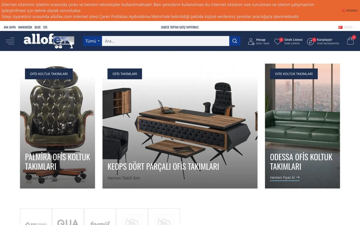 Allofex web sitesi ana sayfası