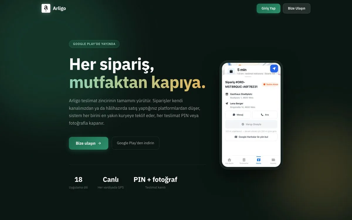 Arligo web sitesi ana sayfası
