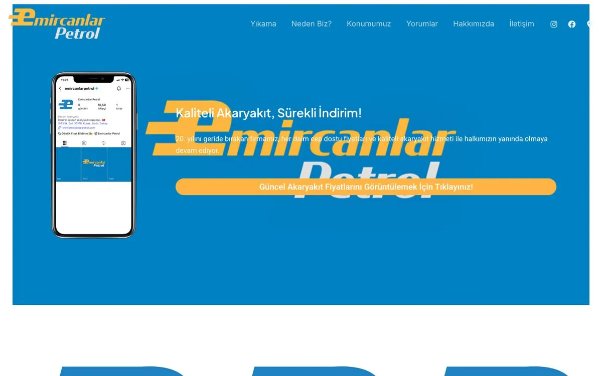 Emircanlar Petrol web sitesi ana sayfası