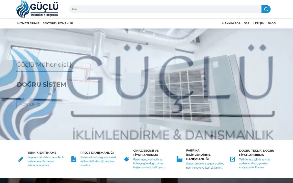 Güçlü İklimlendirme web sitesi ana sayfası
