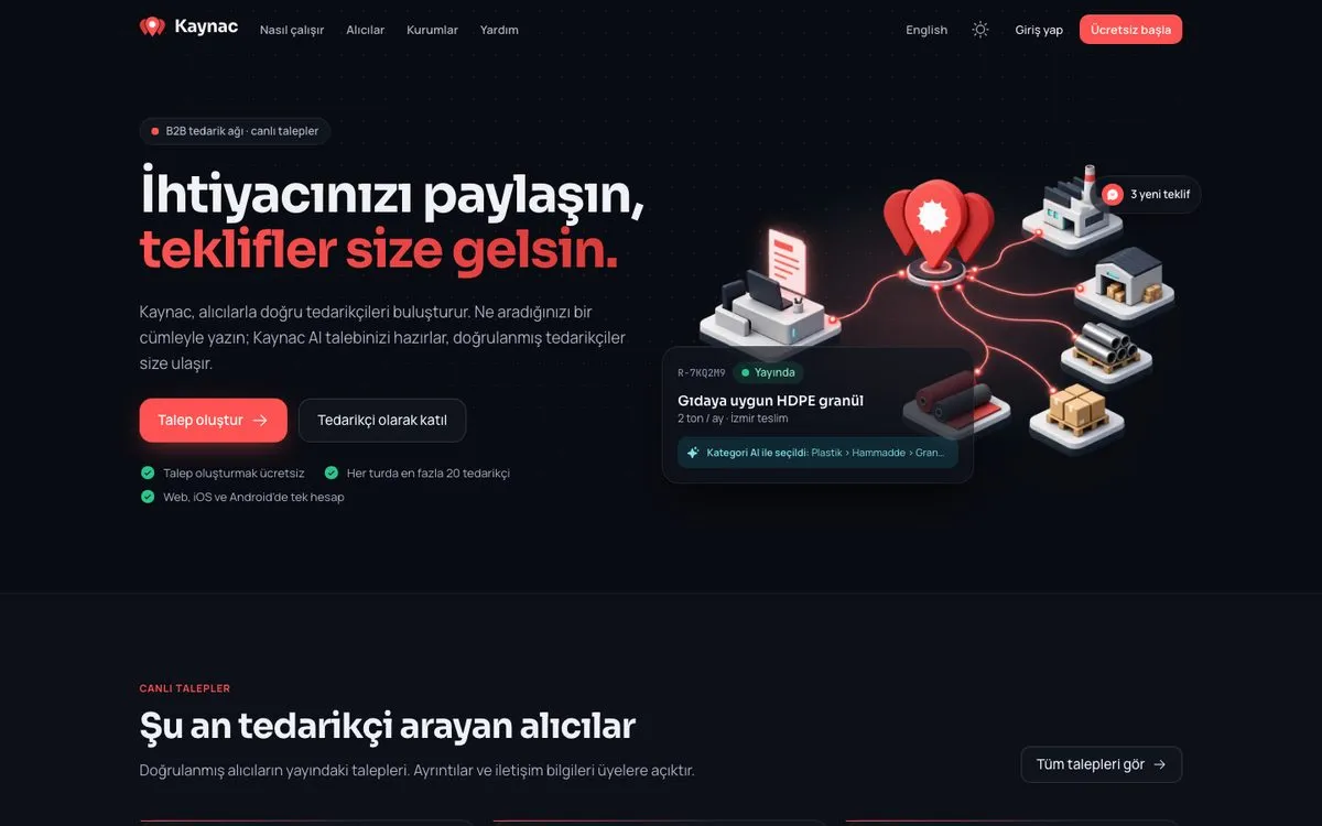 KAYNAC web sitesi ana sayfası