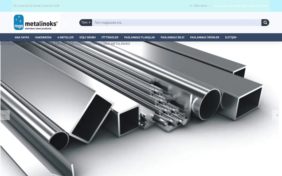 MGS Metal İnoks web sitesi ana sayfası