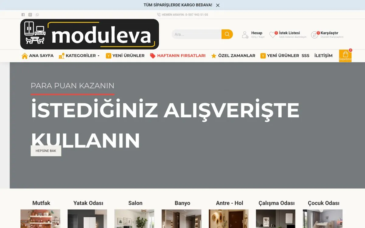 Modüleva web sitesi ana sayfası