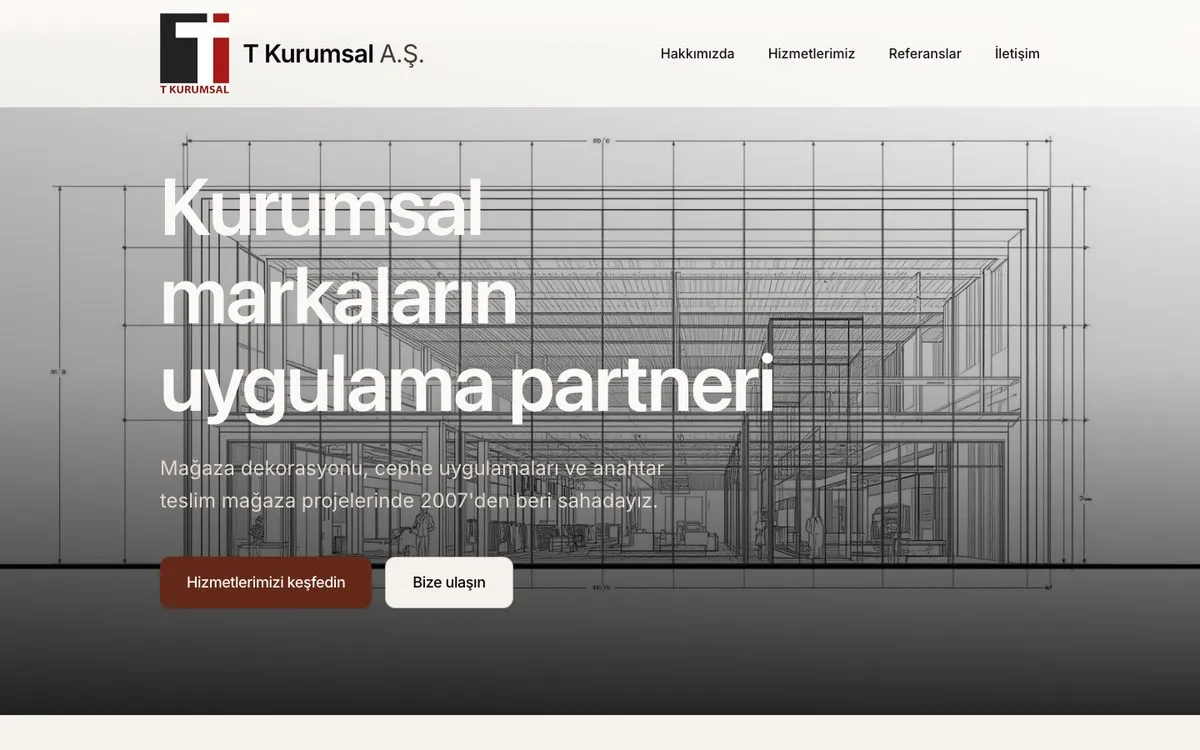 T Kurumsal web sitesi ana sayfası