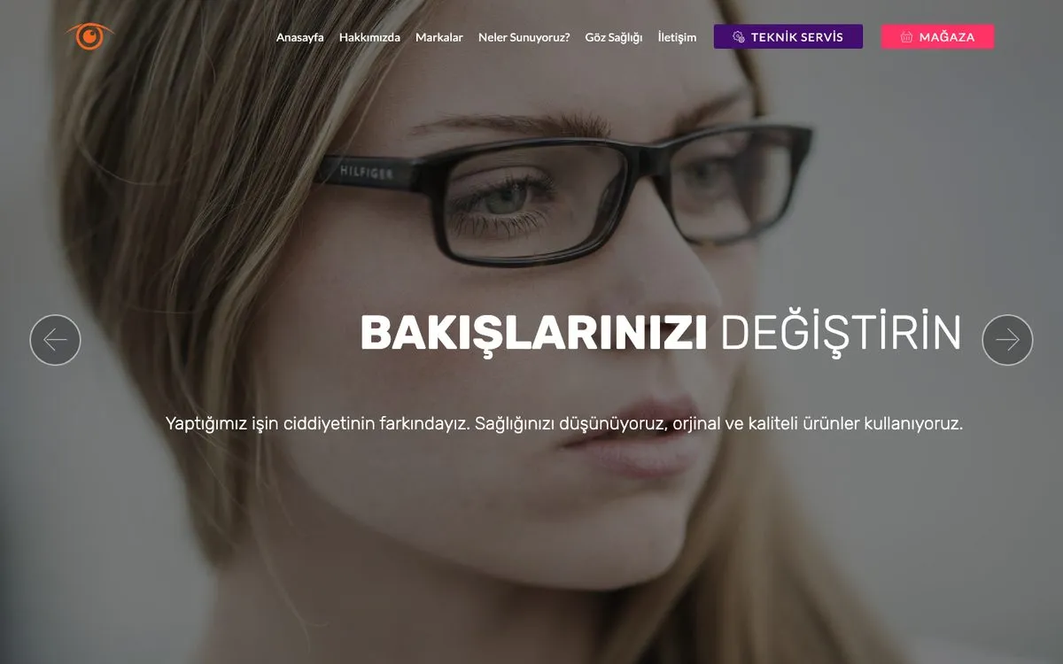 Yeşilova Optik web sitesi ana sayfası